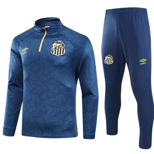 Conjunto Santos Zíper Curto Treino Azul 2024/25