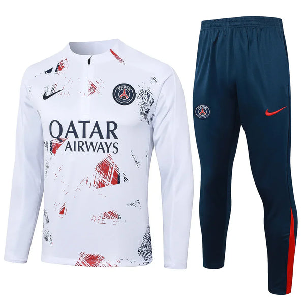 Conjunto Paris Saint Germain Ziper Curto Treino Branco e Azul